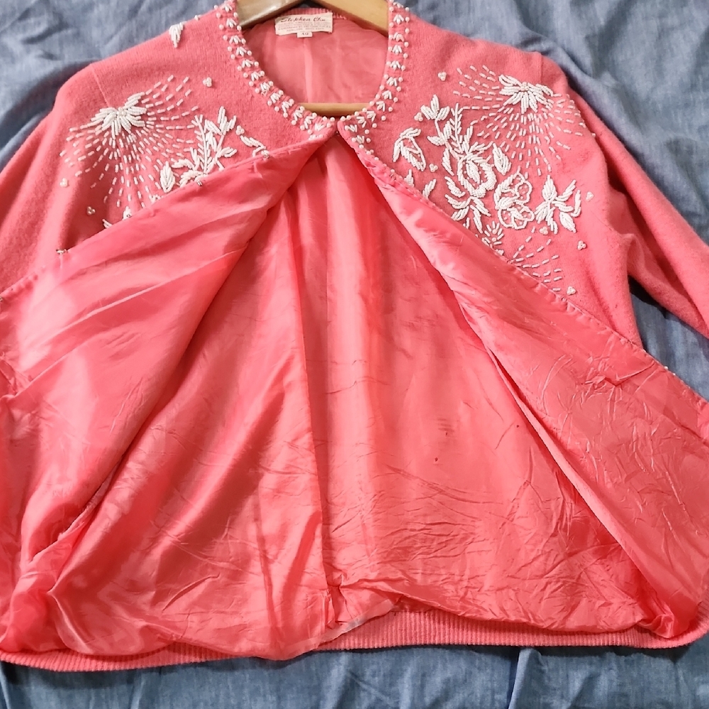 Original Vintage Chic Coral Embroidered Women's Cardigan Sz S/M - Picture 5 of 10